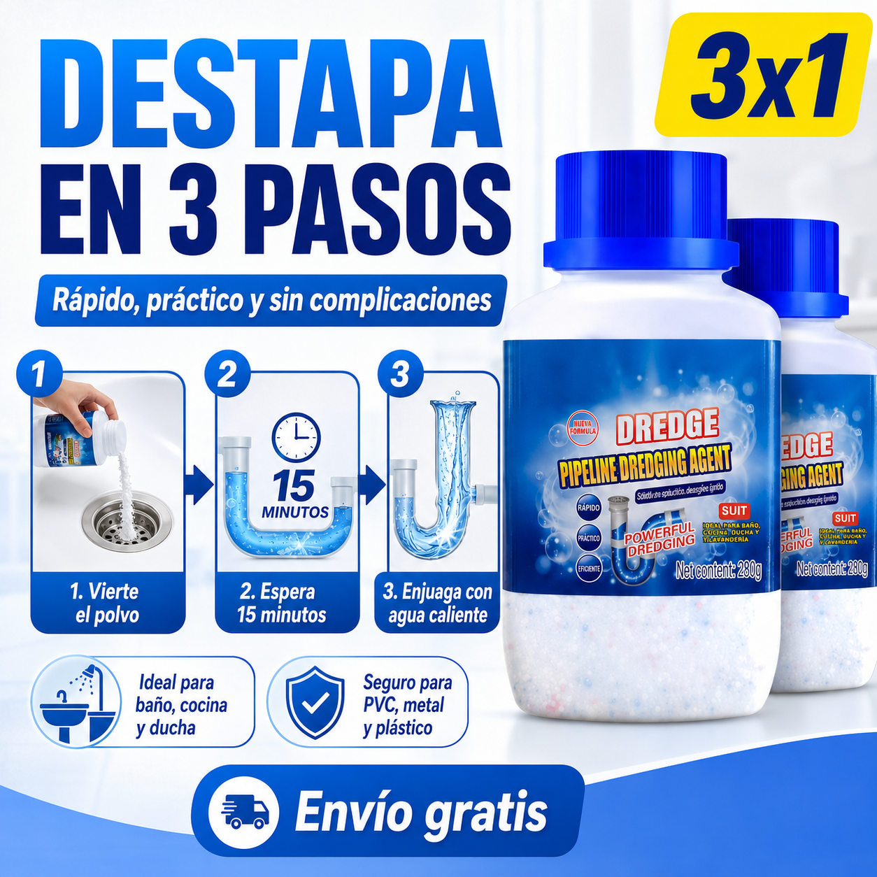 ¡PROMO3X1! PowerPipe Clean® Fórmula Destapa Cañerías
